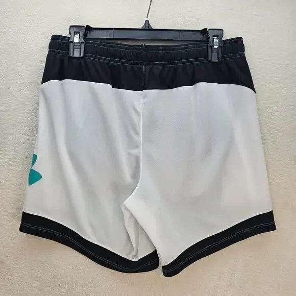 UNDER ARMOUR WOMEN'S LARGE ACTIVE SHORTS BLUE BLACK WHITE - Picture 4 of 7